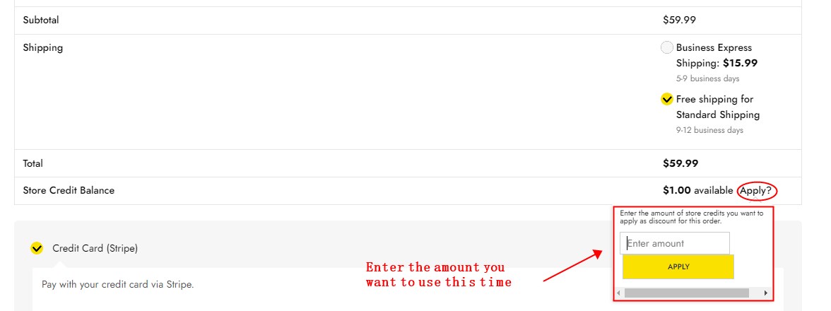 How to apply for store credits at the checkout
