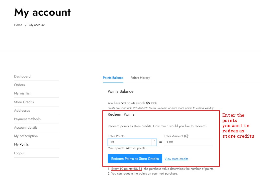 How to redeem points as store credits